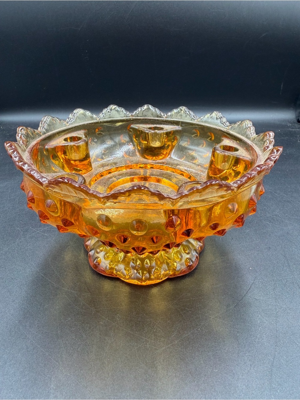 VTG Fenton Amber Glass Hobnail Bowl 5 Variations Candle Holder Taper / Pillar
